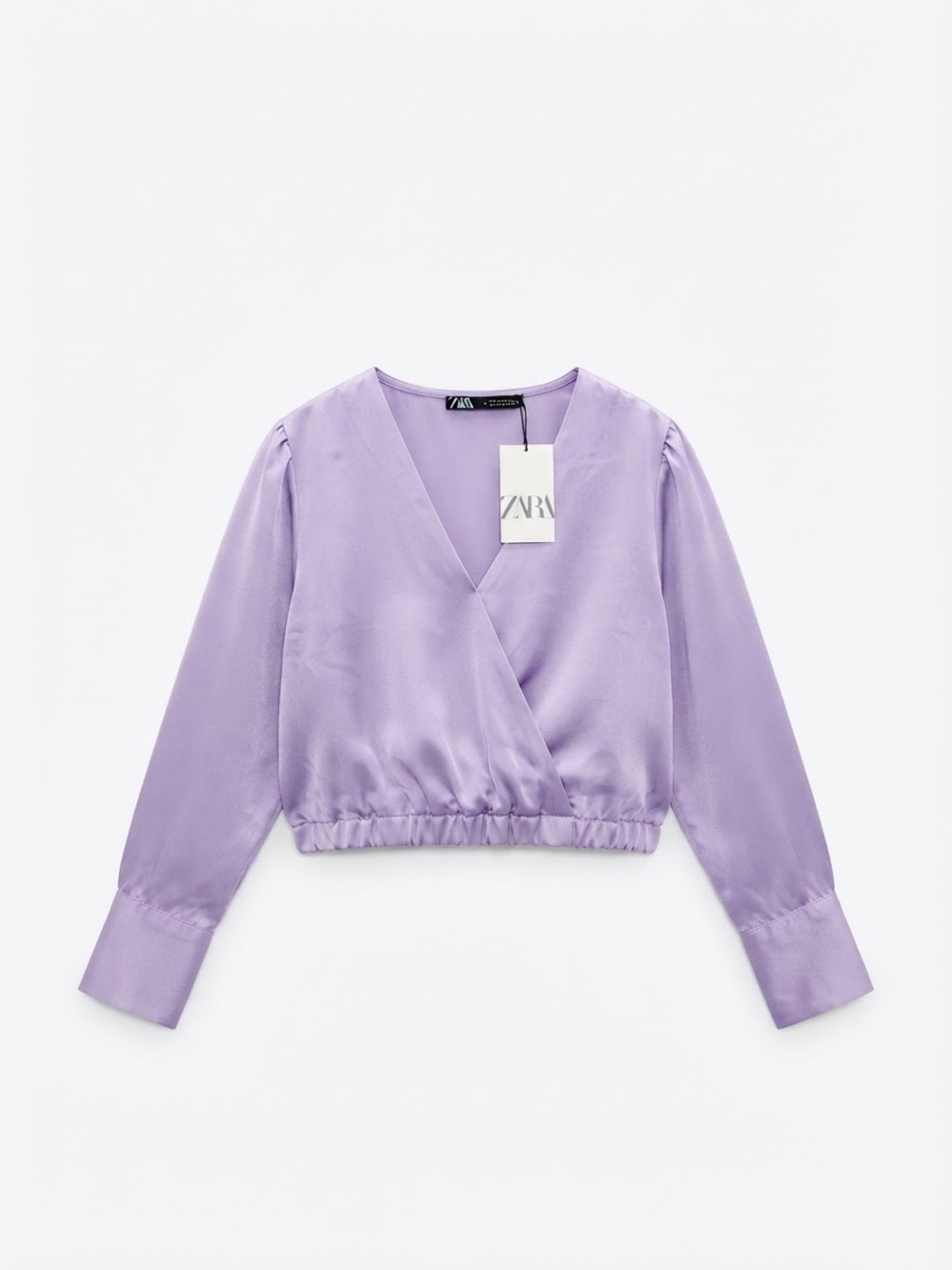 Zara Lilac Satin Wrap-Style Cropped Blouse